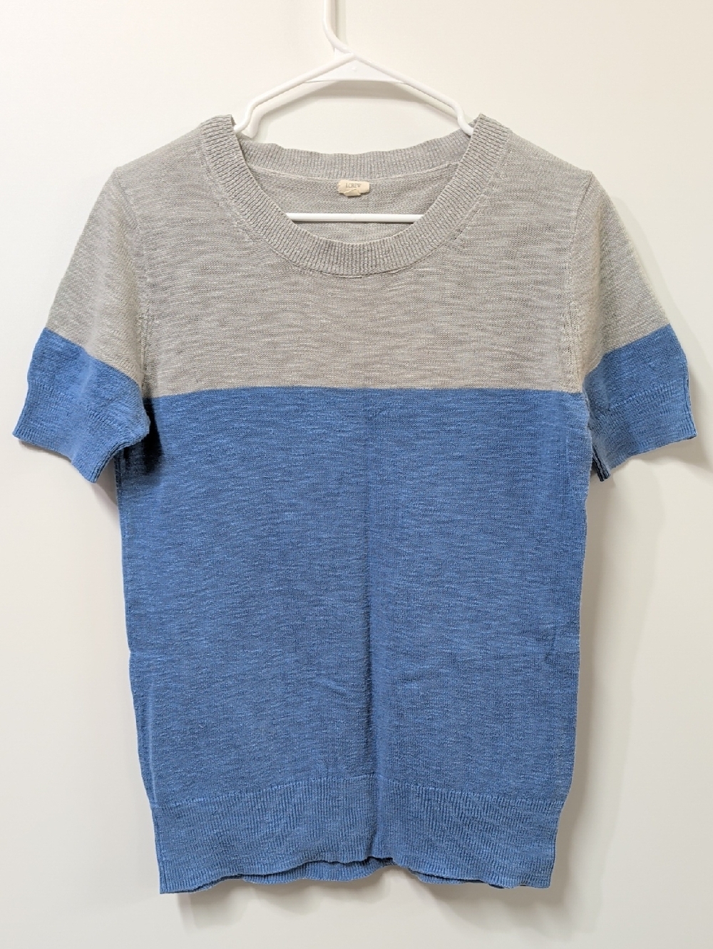 J.Crew Grey Blue Colorblock Short Sleeve Knit Sweater Size Small